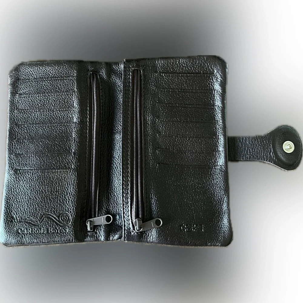 Carrol Boyes brown/black Leather Wallet with Nickel Swirl Button